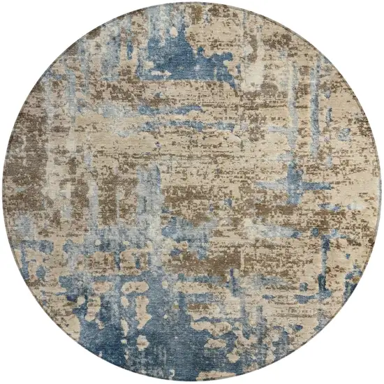 8' Brown And Khaki Round Abstract Washable Indoor Outdoor Area Rug Photo 2