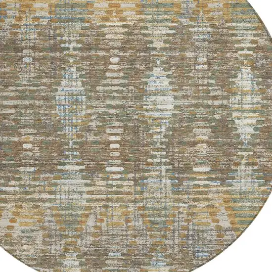 8' Brown And Khaki Round Floral Medallion Washable Indoor Outdoor Area Rug Photo 2