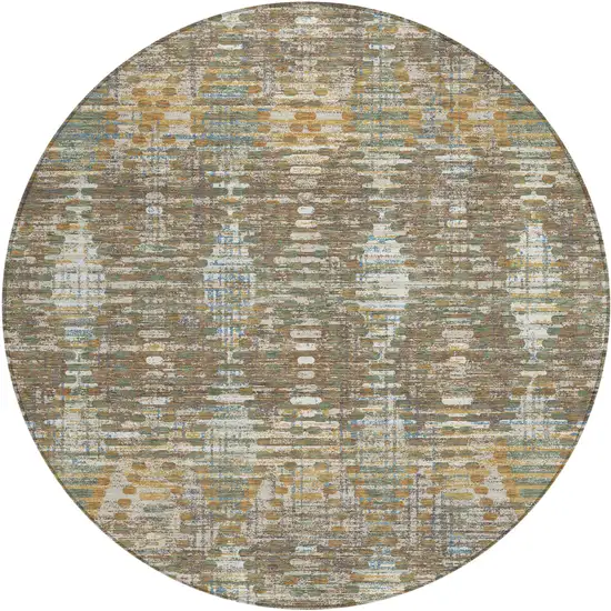 8' Brown And Khaki Round Floral Medallion Washable Indoor Outdoor Area Rug Photo 1