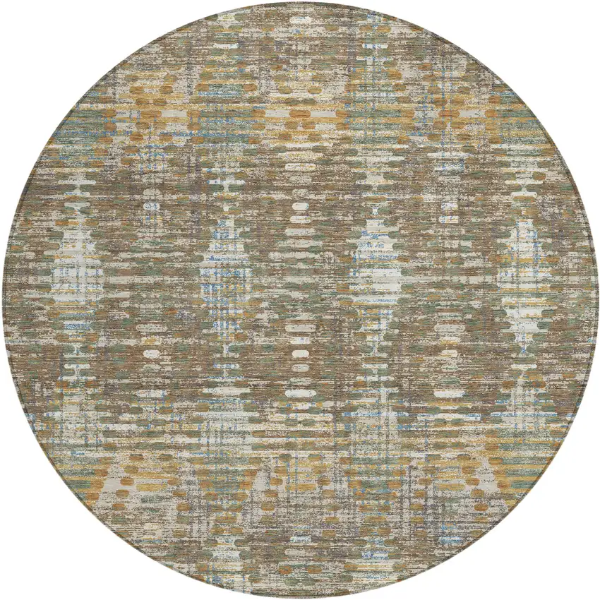 8' Brown And Khaki Round Floral Medallion Washable Indoor Outdoor Area Rug Photo 1
