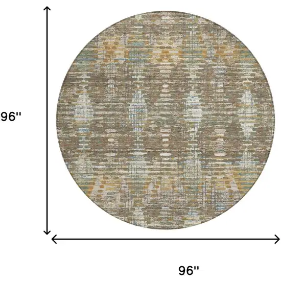 8' Brown And Khaki Round Floral Medallion Washable Indoor Outdoor Area Rug Photo 6