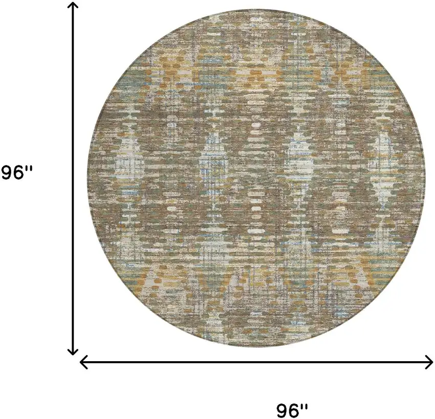 8' Brown And Khaki Round Floral Medallion Washable Indoor Outdoor Area Rug Photo 6