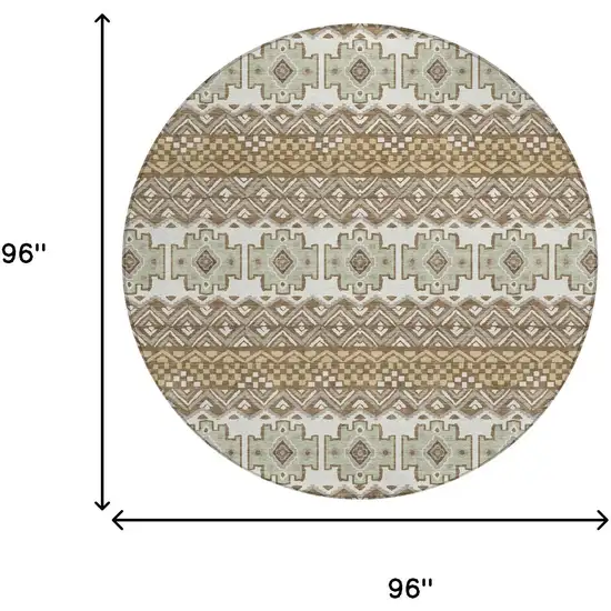 8' Brown And Khaki Round Striped Washable Indoor Outdoor Area Rug Photo 5