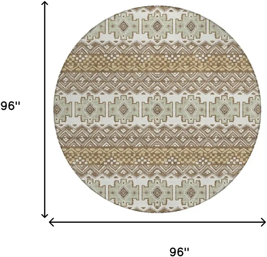 8' Brown And Khaki Round Striped Washable Indoor Outdoor Area Rug Photo 5