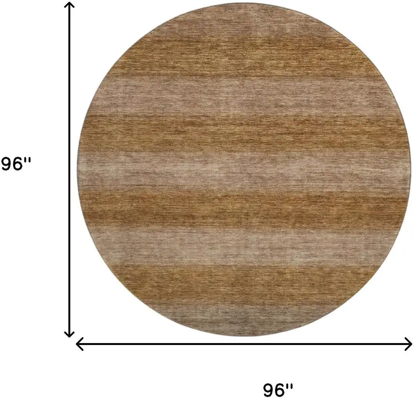 8' Brown And Khaki Striped Washable Round Rug With UV Protection Photo 9