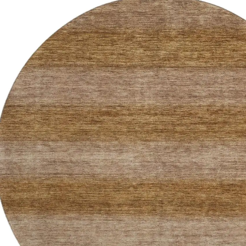8' Brown And Khaki Striped Washable Round Rug With UV Protection Photo 2
