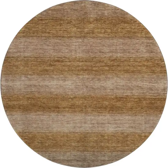 8' Brown And Khaki Striped Washable Round Rug With UV Protection Photo 1