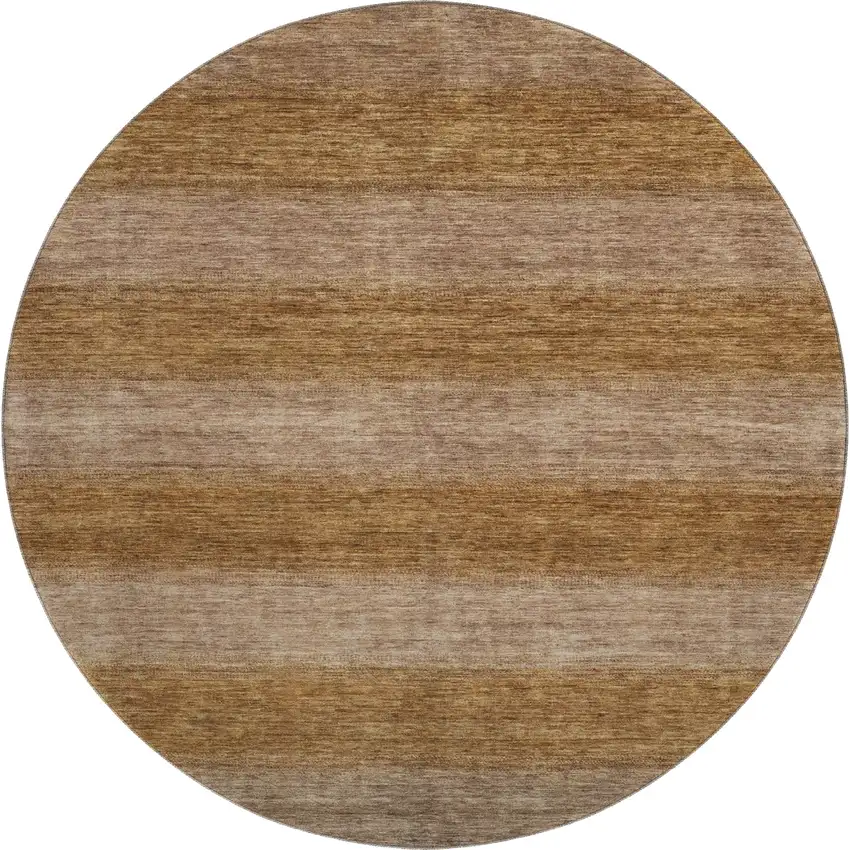 8' Brown And Khaki Striped Washable Round Rug With UV Protection Photo 1