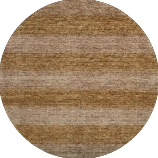 8' Brown And Khaki Striped Washable Round Rug With UV Protection Photo 3