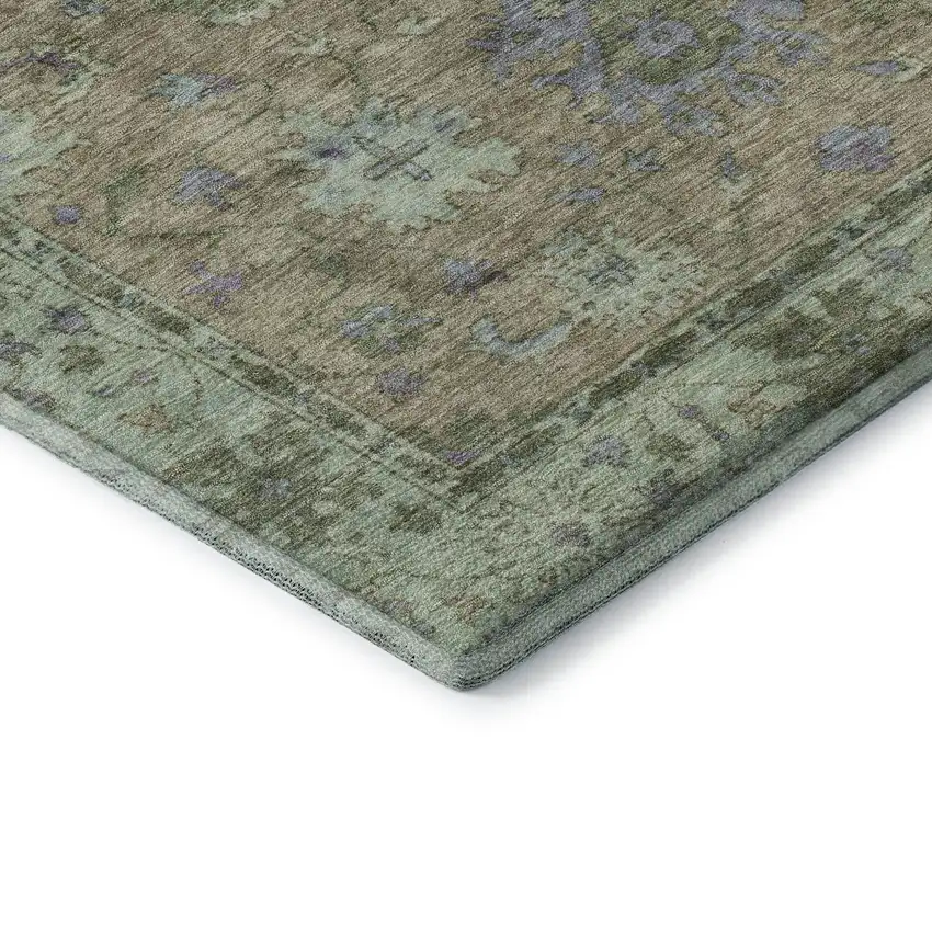 8' Brown And Lavender Oriental Washable Round Rug With UV Protection Photo 6