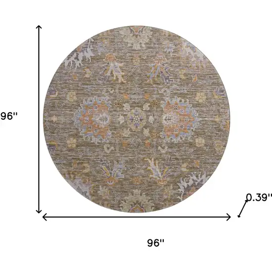 8' Brown And Lavender Oriental Washable Round Rug With UV Protection Photo 8