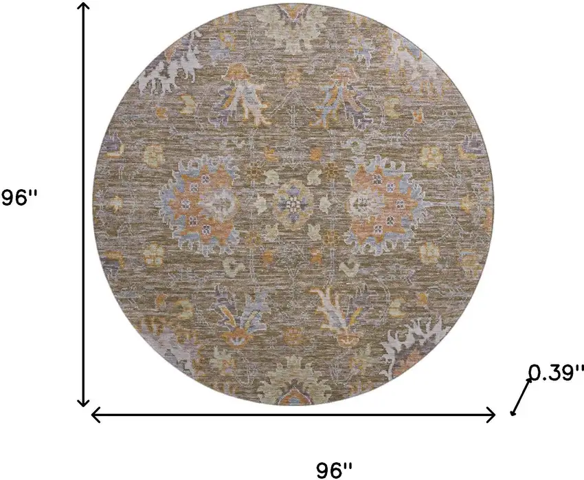 8' Brown And Lavender Oriental Washable Round Rug With UV Protection Photo 8