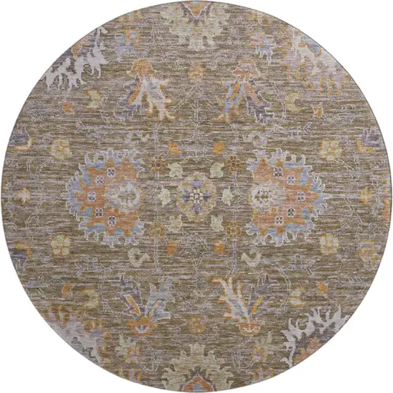 8' Brown And Lavender Oriental Washable Round Rug With UV Protection Photo 1