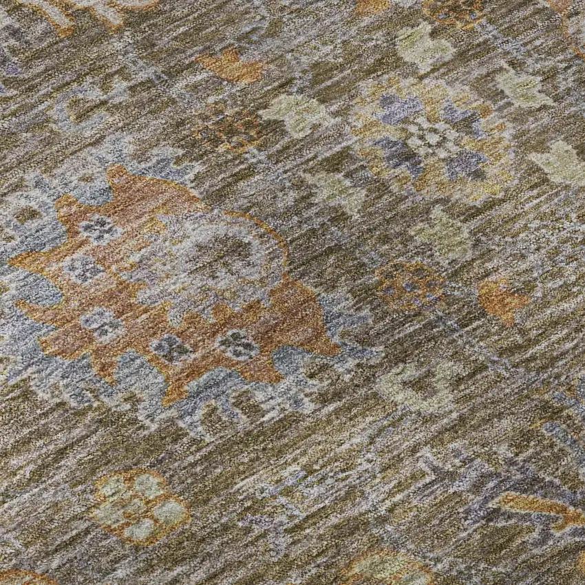 8' Brown And Lavender Oriental Washable Round Rug With UV Protection Photo 7