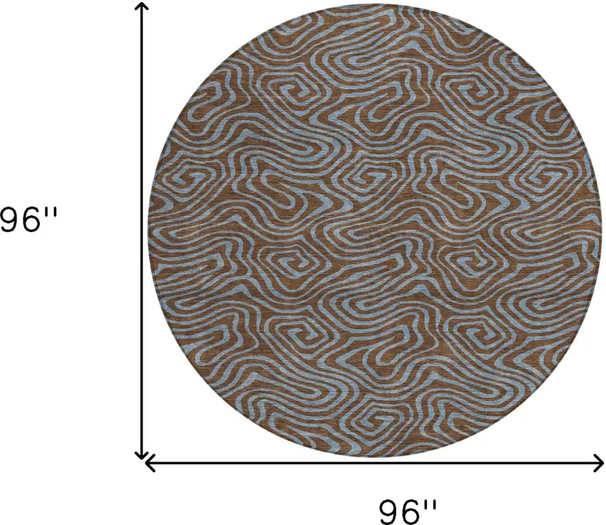 8' Brown And Light Blue Round Abstract Washable Indoor Outdoor Area Rug Photo 3