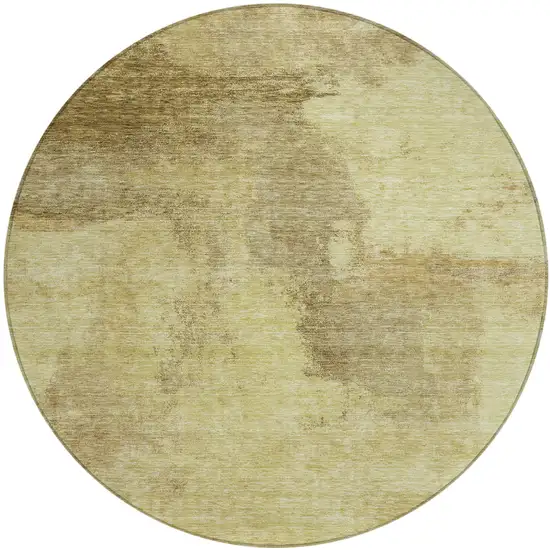 8' Brown And Light Yellow Round Abstract Washable Indoor Outdoor Area Rug Photo 2