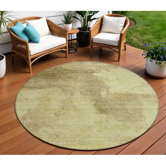 8' Brown And Light Yellow Round Abstract Washable Indoor Outdoor Area Rug Photo 1