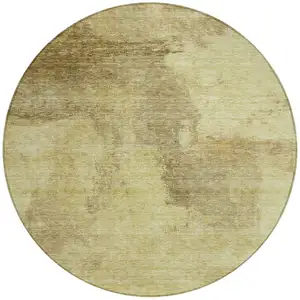 Photo of 8' Brown And Light Yellow Round Abstract Washable Indoor Outdoor Area Rug