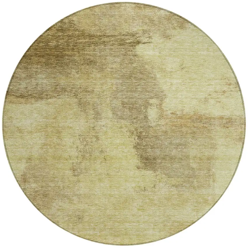 8' Brown And Light Yellow Round Abstract Washable Indoor Outdoor Area Rug Photo 6