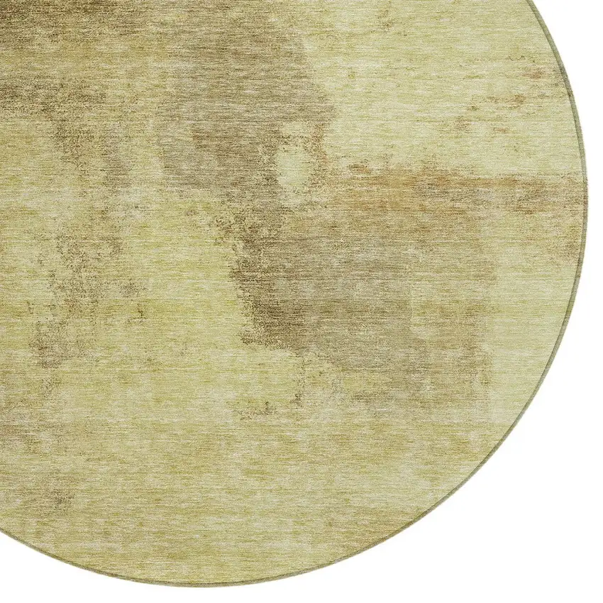 8' Brown And Light Yellow Round Abstract Washable Indoor Outdoor Area Rug Photo 5