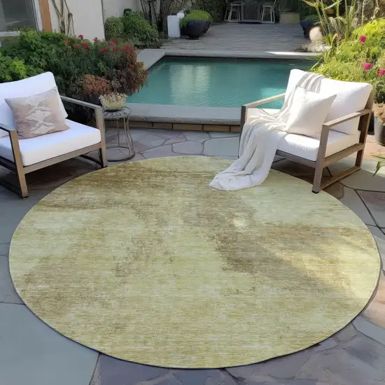 8' Brown And Light Yellow Round Abstract Washable Indoor Outdoor Area Rug Photo 7