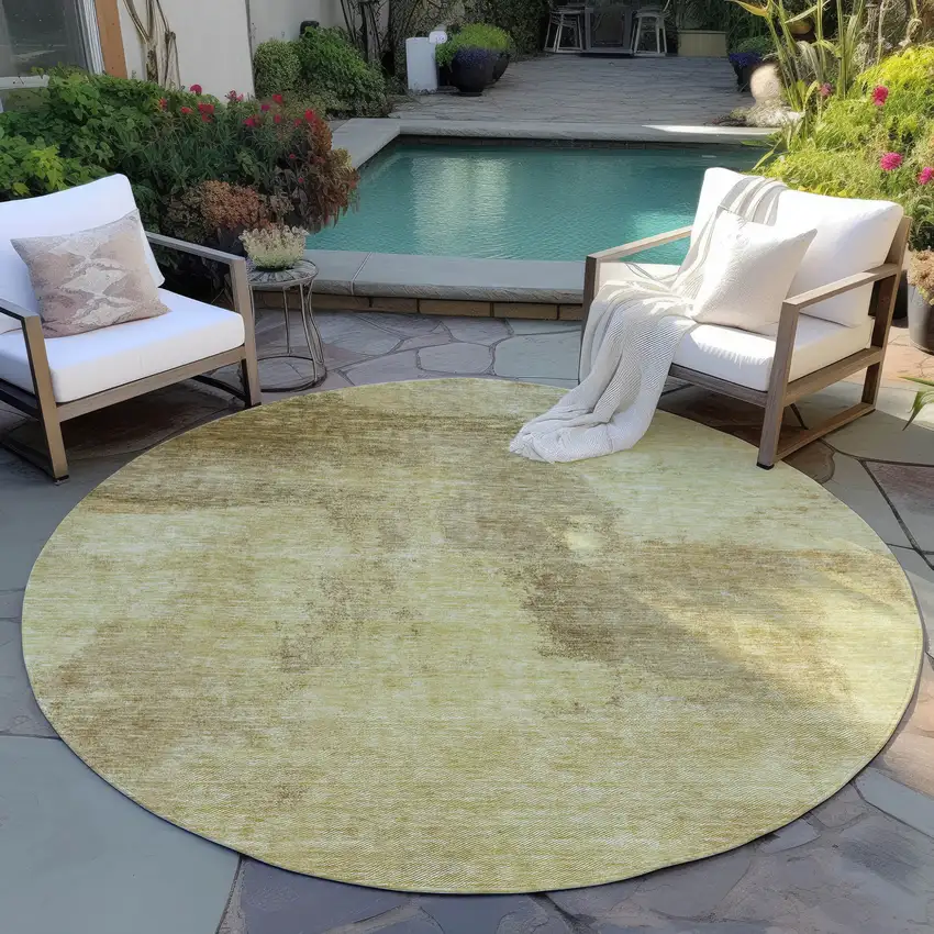 8' Brown And Light Yellow Round Abstract Washable Indoor Outdoor Area Rug Photo 7