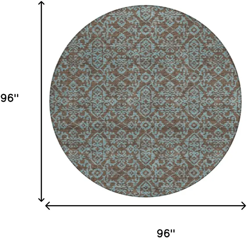 8' Brown And Linen Round Oriental Washable Indoor Outdoor Area Rug Photo 7
