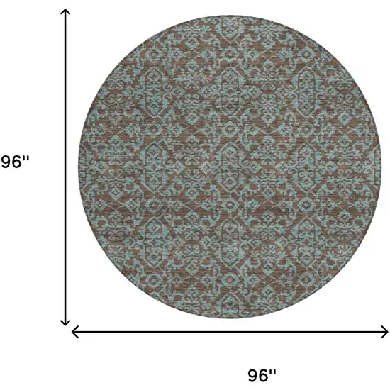 8' Brown And Linen Round Oriental Washable Indoor Outdoor Area Rug Photo 7
