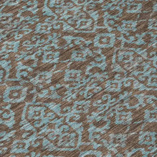 8' Brown And Linen Round Oriental Washable Indoor Outdoor Area Rug Photo 6