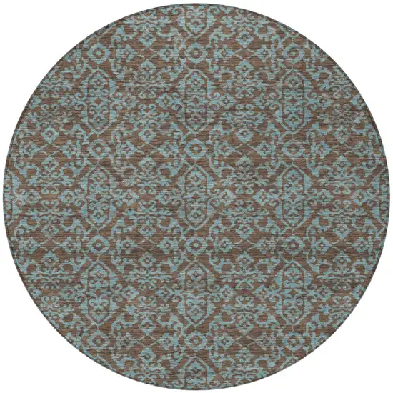 8' Brown And Linen Round Oriental Washable Indoor Outdoor Area Rug Photo 4