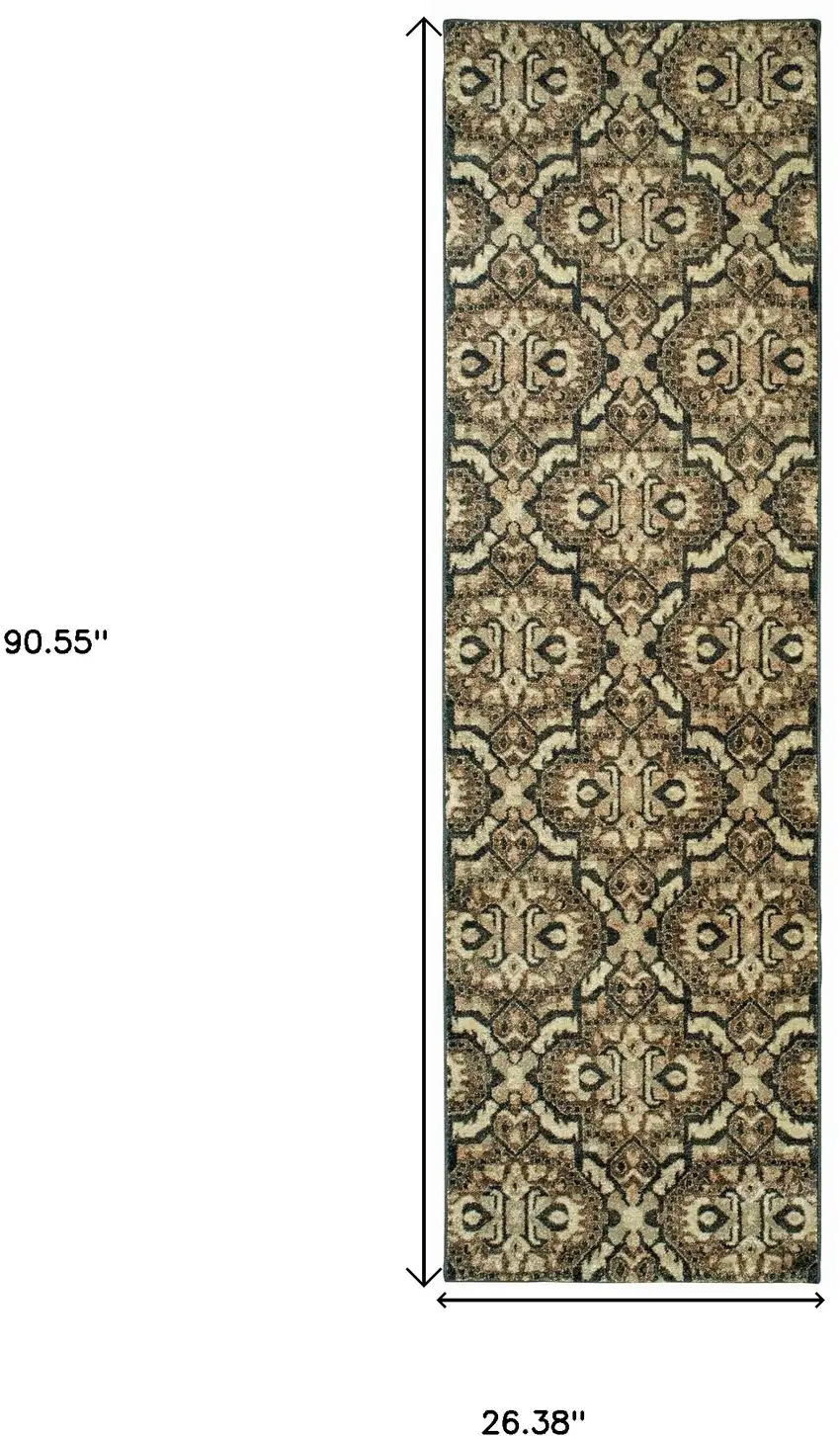 8' Brown And Navy Blue Geometric Runner Rug Photo 3