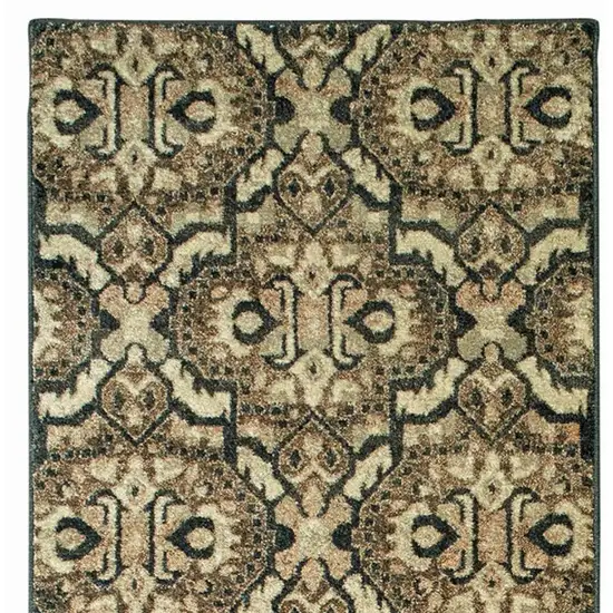 8' Brown And Navy Blue Geometric Runner Rug Photo 4