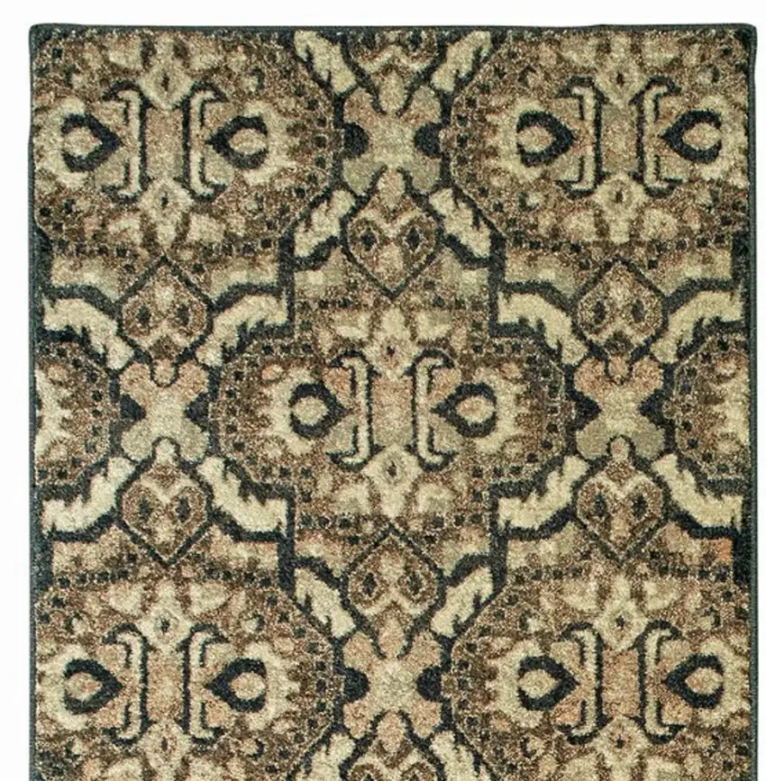8' Brown And Navy Blue Geometric Runner Rug Photo 4