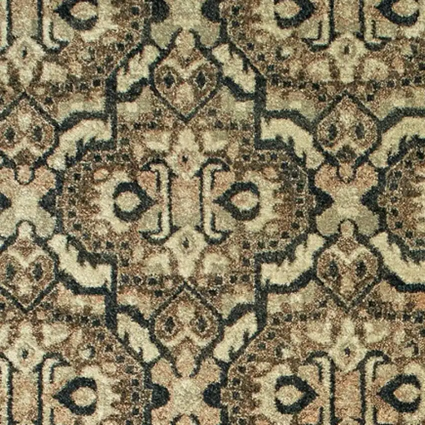 8' Brown And Navy Blue Geometric Runner Rug Photo 6