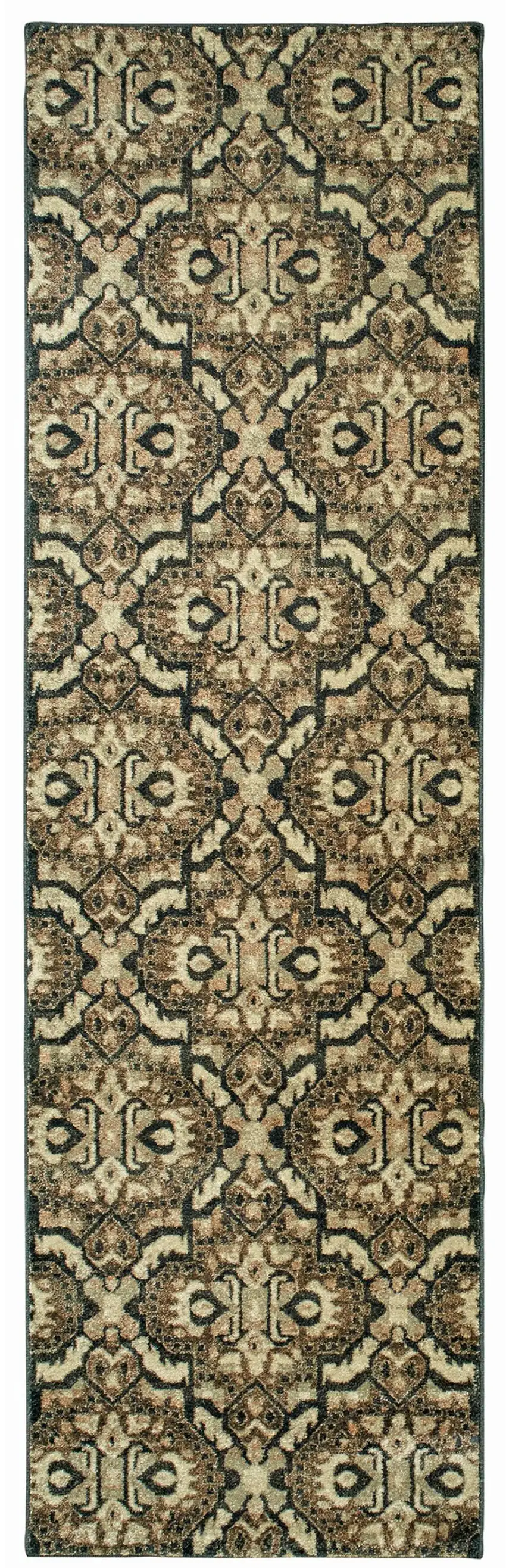 8' Brown And Navy Blue Geometric Runner Rug Photo 2