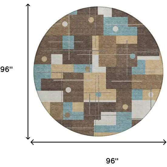 8' Brown And Pewter Round Geometric Washable Indoor Outdoor Area Rug Photo 7