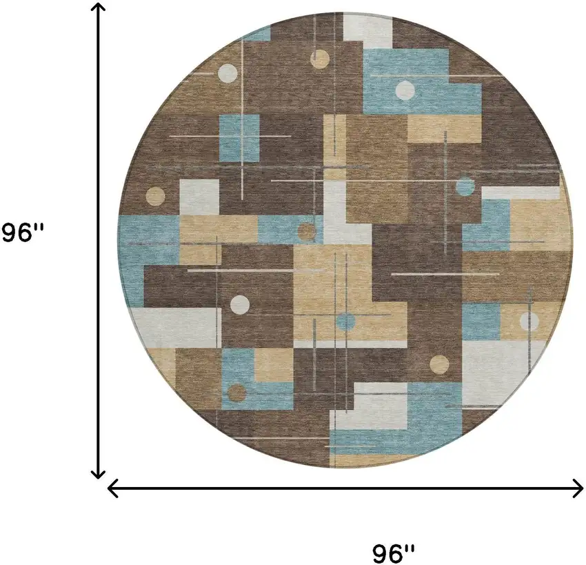 8' Brown And Pewter Round Geometric Washable Indoor Outdoor Area Rug Photo 7