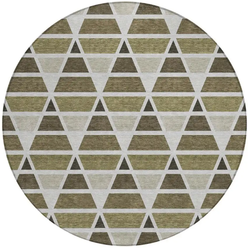 8' Brown And Pewter Round Geometric Washable Indoor Outdoor Area Rug Photo 4