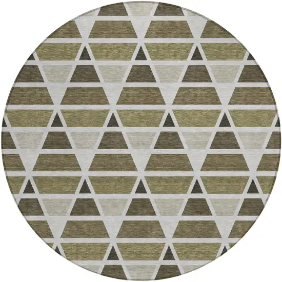 8' Brown And Pewter Round Geometric Washable Indoor Outdoor Area Rug Photo 2