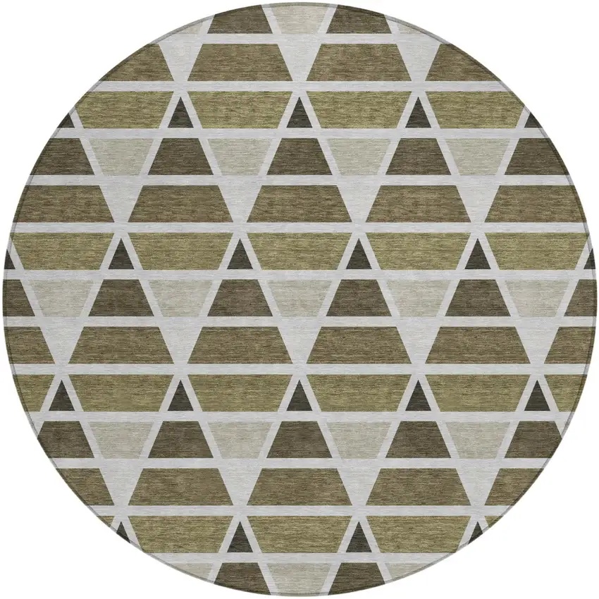 8' Brown And Pewter Round Geometric Washable Indoor Outdoor Area Rug Photo 2