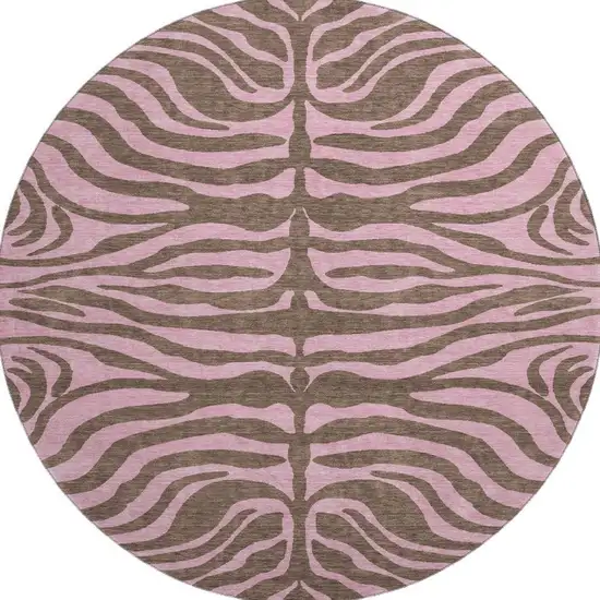 8' Brown And Pink Animal Print Washable Round Rug With UV Protection Photo 3