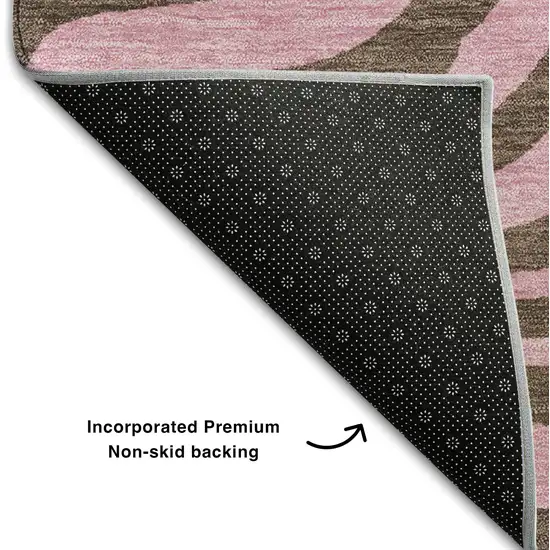 8' Brown And Pink Animal Print Washable Round Rug With UV Protection Photo 5
