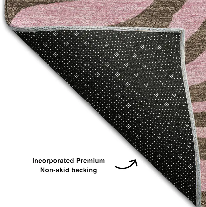 8' Brown And Pink Animal Print Washable Round Rug With UV Protection Photo 5