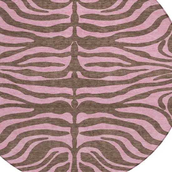 8' Brown And Pink Round Animal Print Washable Indoor Outdoor Area Rug Photo 5