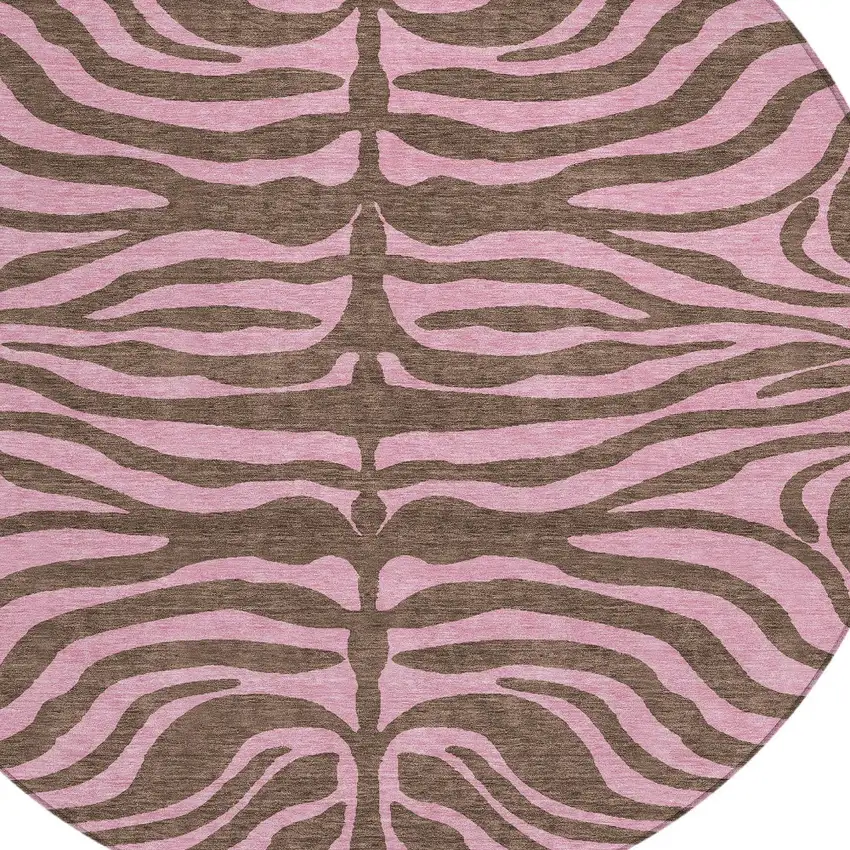 8' Brown And Pink Round Animal Print Washable Indoor Outdoor Area Rug Photo 5