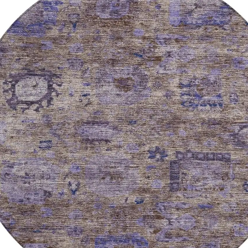 8' Brown And Plum Round Abstract Washable Indoor Outdoor Area Rug Photo 2