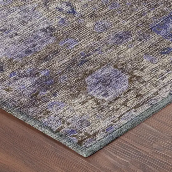 8' Brown And Plum Round Abstract Washable Indoor Outdoor Area Rug Photo 6