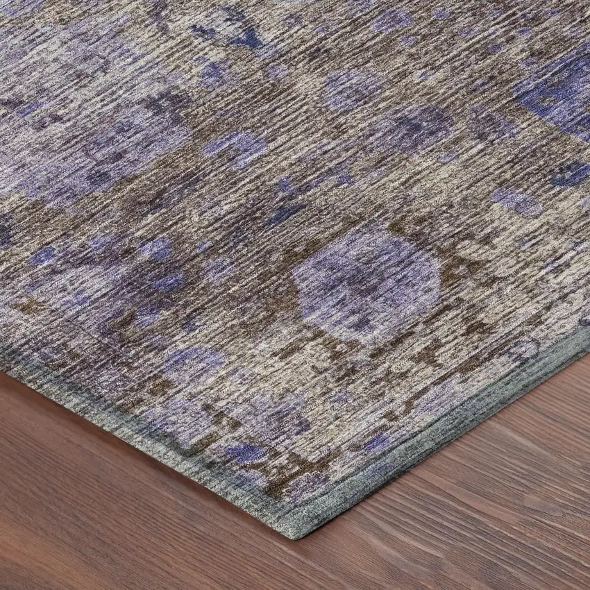 8' Brown And Plum Round Abstract Washable Indoor Outdoor Area Rug Photo 6