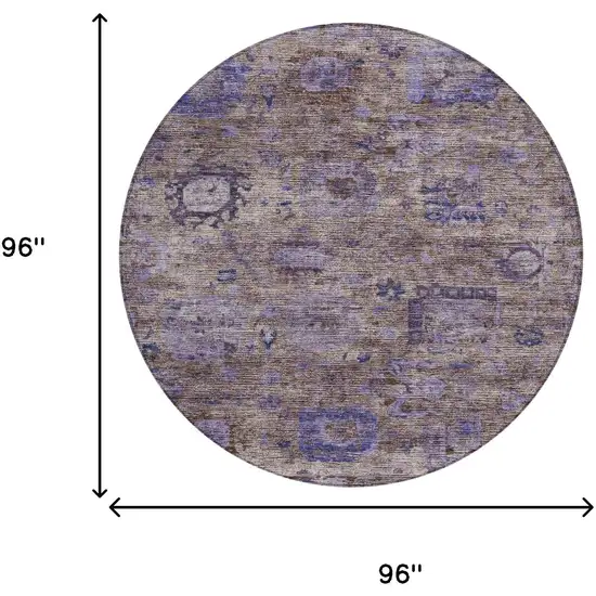 8' Brown And Plum Round Abstract Washable Indoor Outdoor Area Rug Photo 8