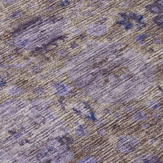 8' Brown And Plum Round Abstract Washable Indoor Outdoor Area Rug Photo 7